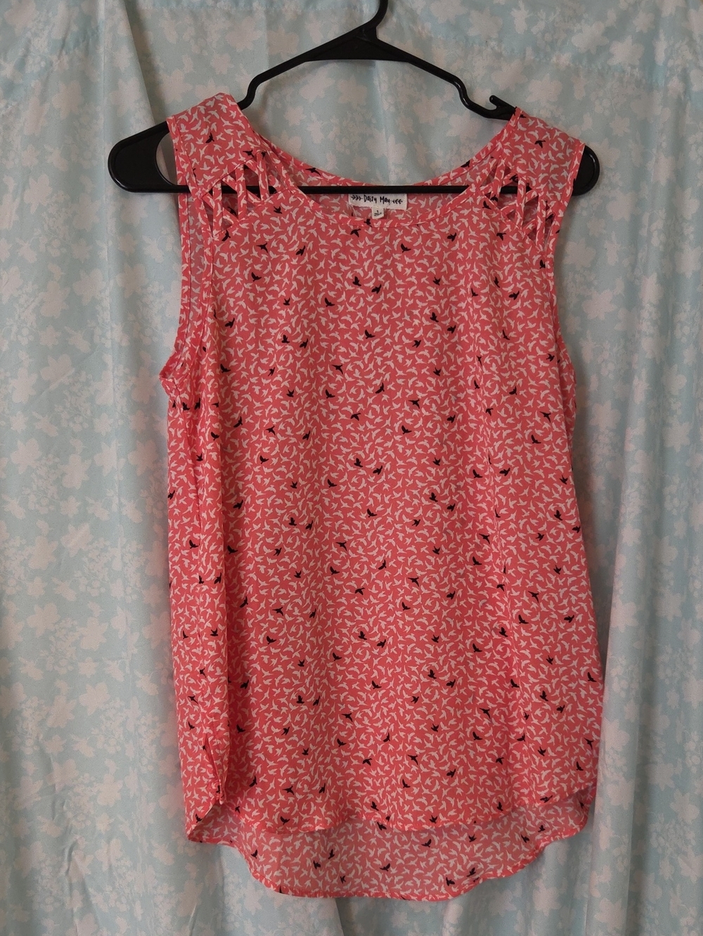 Coral Pink Printed Sleeveless Blouse